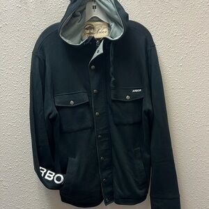 Arbor Collective black Jersey hooded snap zip jacket size medium